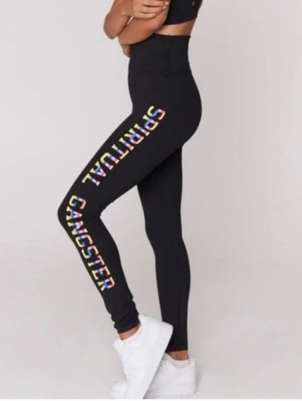 Spiritual Gangster Essential High Waist Rainbow Logo Leggings Black Size Medium